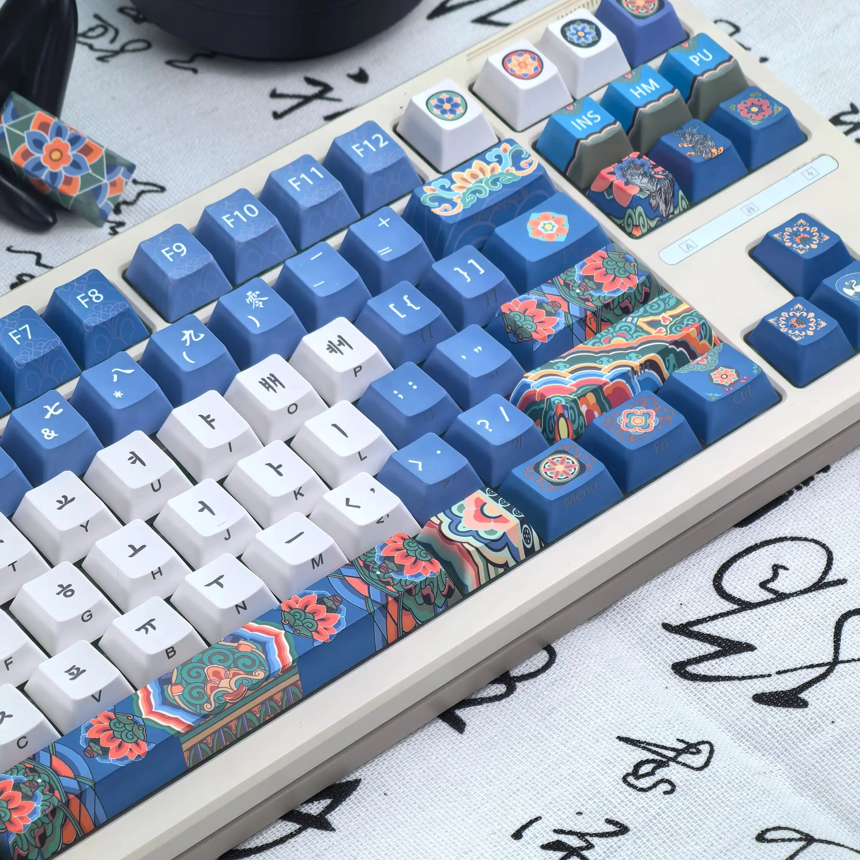 MAIMOOO Blue Korean Keycap Iso Traditional Ancient Architecture Indigo Custom Side Engraving Keyboard Hangul Keycaps