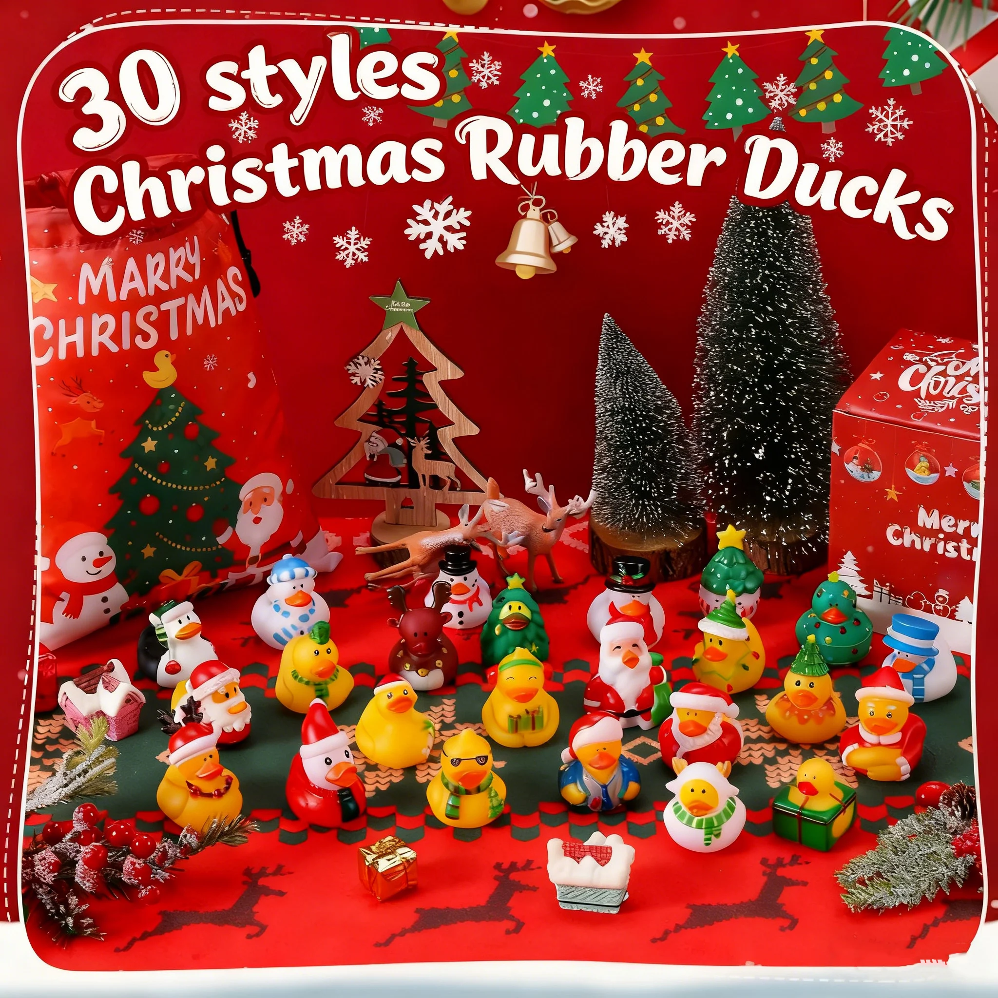 12-100個 クリスマスラバーダック 大量、ジープダッキーおもちゃ 子供用 クリスマスデコレーション、クリスマスストッキング詰め物、ギフト交換用