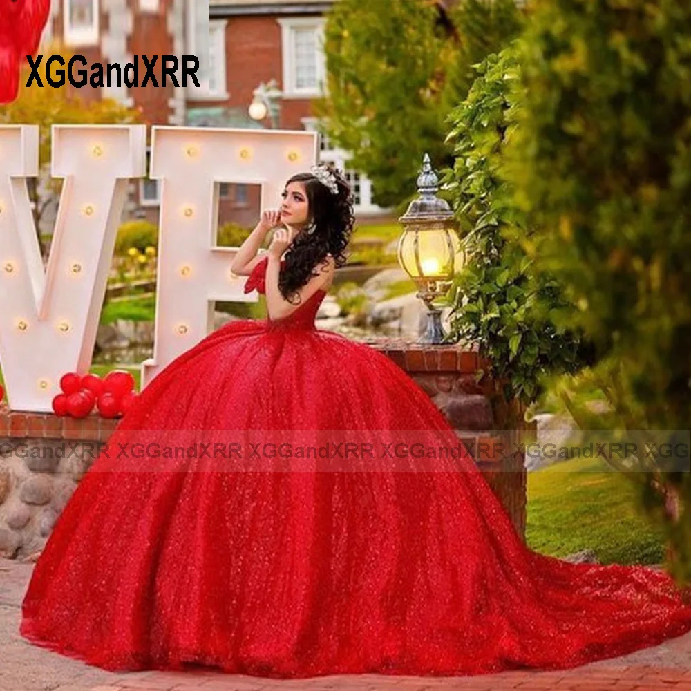 Personalizado borboleta vermelha quinceanera vestidos 2025 brilhante miçangas vestido de baile doce 16 vestido princesa vestidos de 15 quinceañera