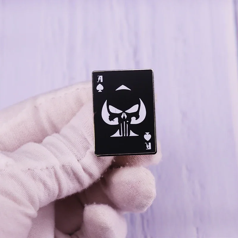 Playing Card Ace of Spades Punisher Skull Enamel Pin Brooch