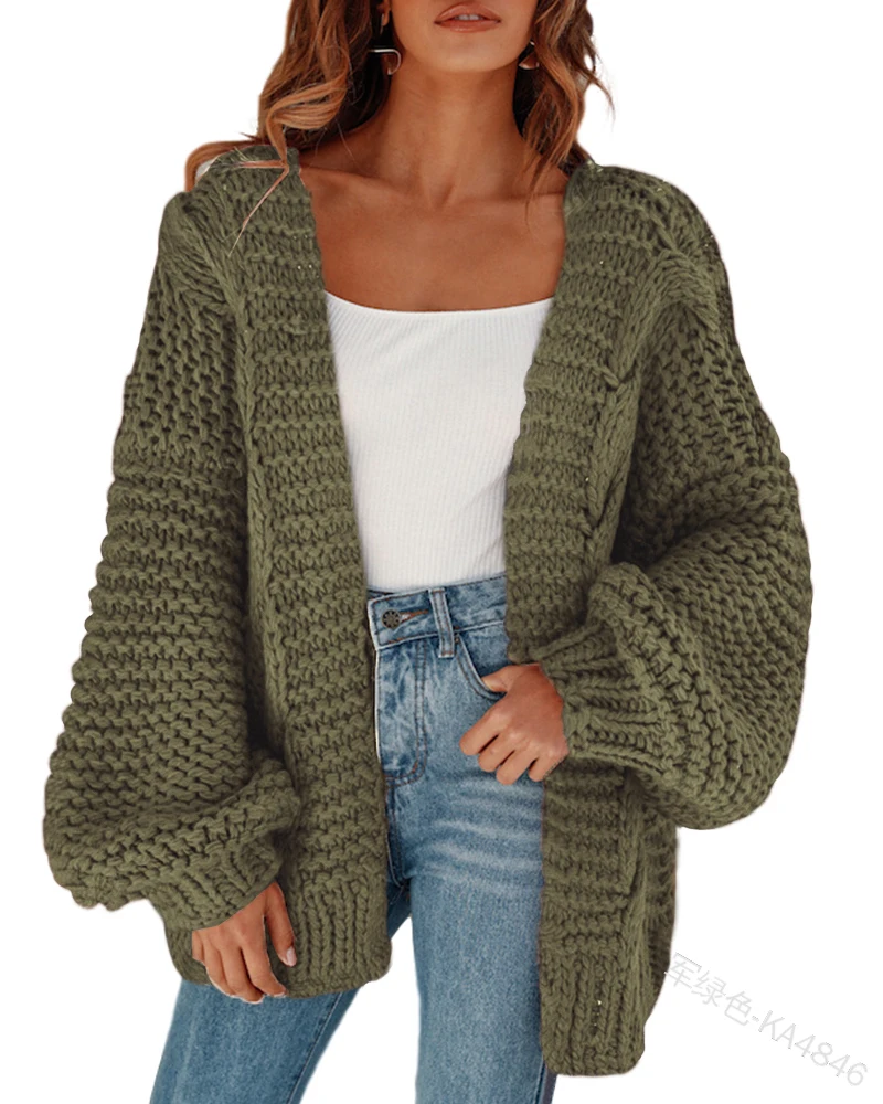 

Women Cardigan Sweater Coat Cable Knit Oversized Open Front Autumn Winter Loose Casual Lantern Sleeve Knitted Coat For Women