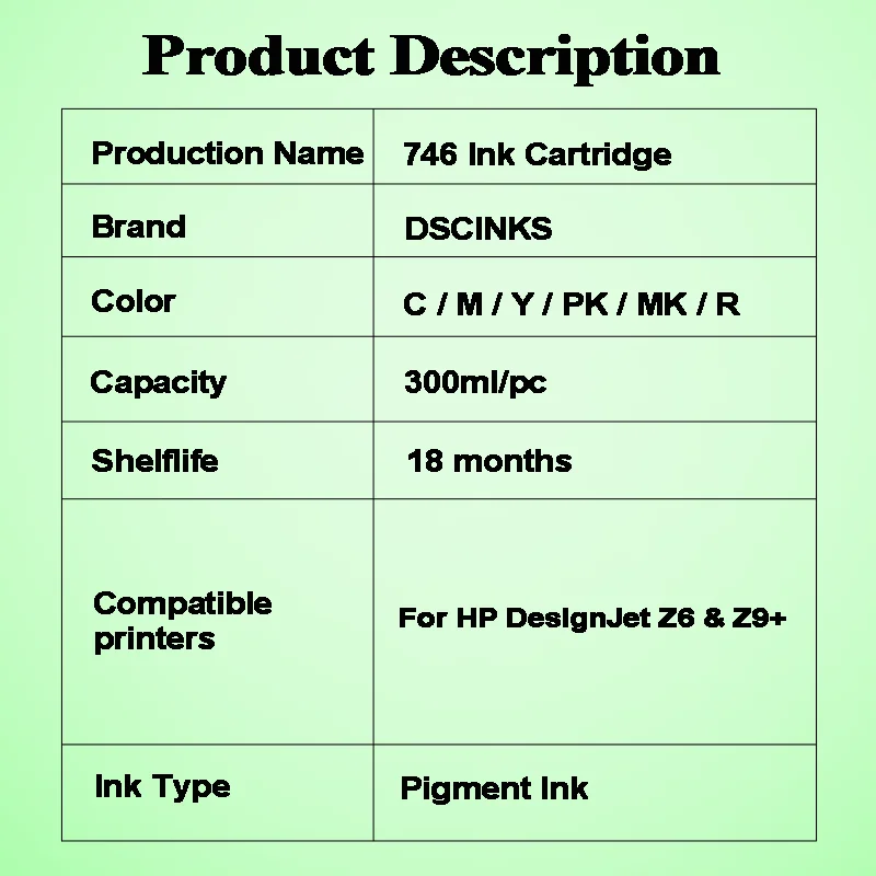 746 Ink Cartridge Compatible For HP DesignJet Z6 & Z9+ Printer With Pigment Ink 300ML High Quality  Factory Price