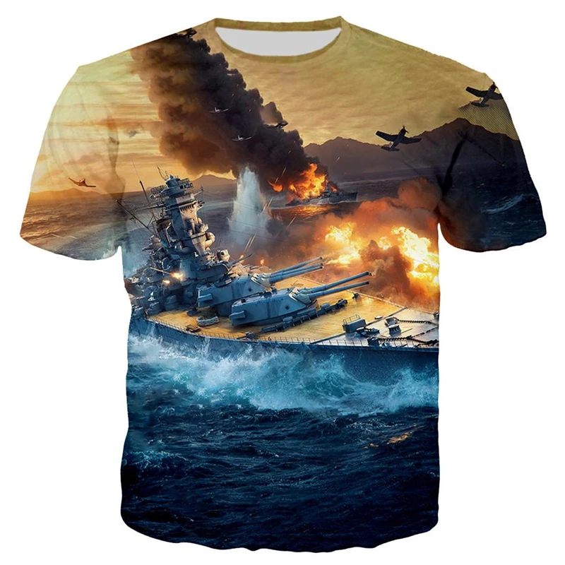 Maritime Fleet Print T-shirt Men's Clothing Round Neck Short Sleeve T Shirt Outdoor Casual Street Cool Design Oversized Tees Top