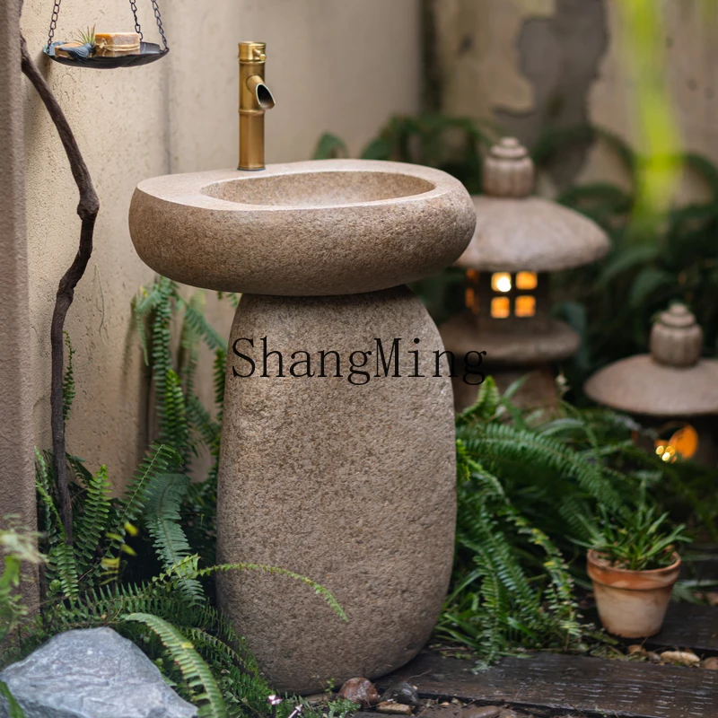 HJ outdoor courtyard sink villa garden stone pebble column retro creative outdoor sink