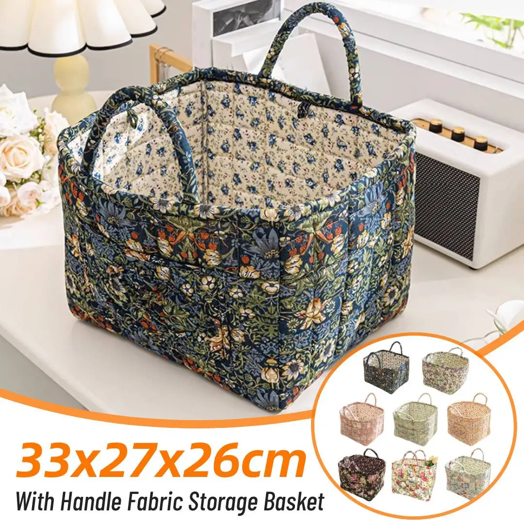

Boho Fabric Quilted Storage Basket with Handle Fabric Storage Basket Padded Laundry Hampers Sundries Sorting Basket Household