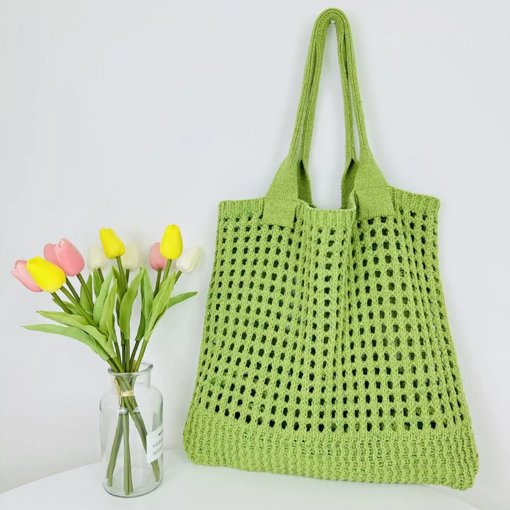 Summer Beach Bag For Women Beach Tote Bag Shoulder Knit Bag Travel Crocheted Hollow Out Elastic Ladies Fashion Handbag