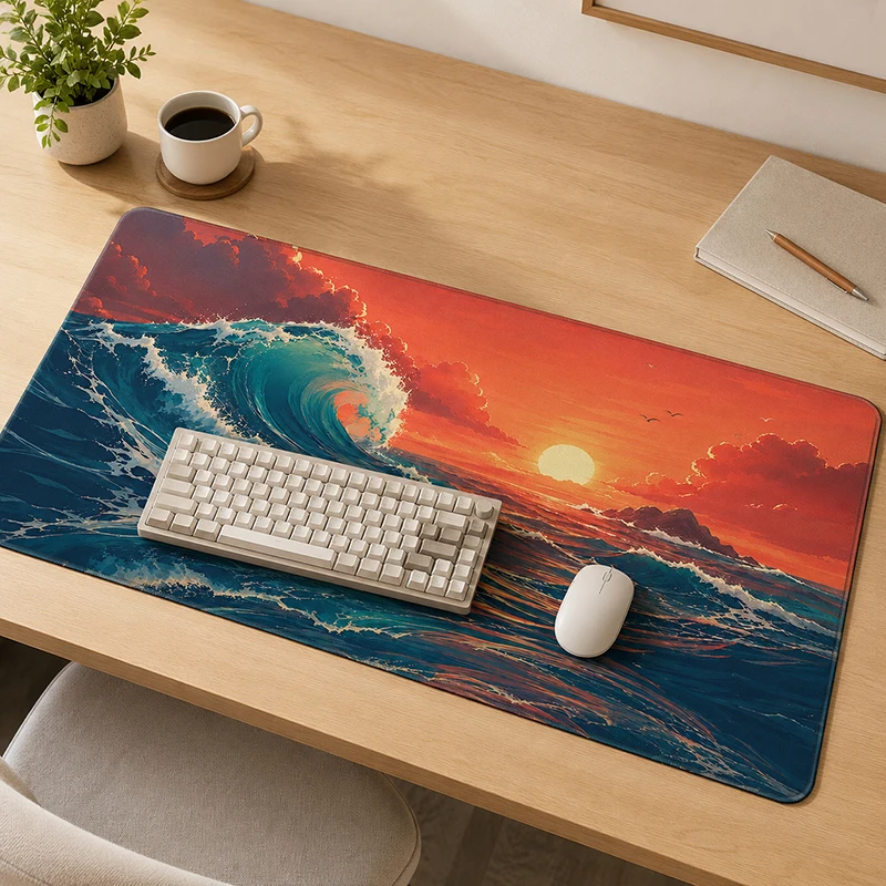 Orange Red Sunset Ocean Waves Mouse Pad Gaming printon demand Custom HD Mousepad XXL Mechanical Keyboard Pad Desktop Mouse Pad
