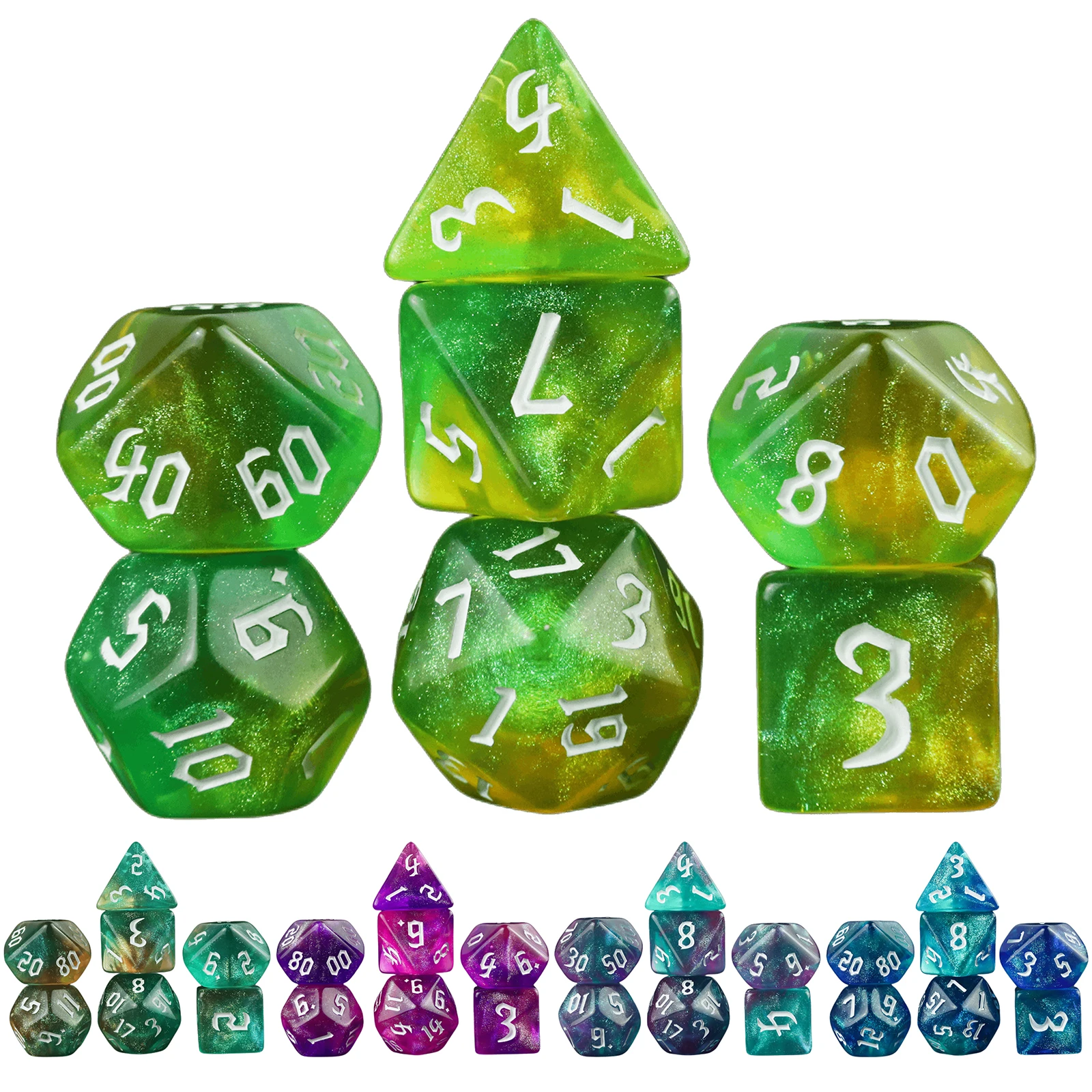 

Набор переливающихся блестящих многогранных кубиков для ролевых игр для DND, настольная настольная игра с драконами, игральные игры в рулонах