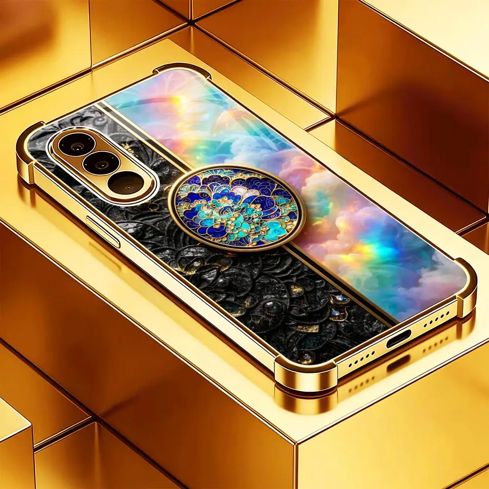 Rainbow Cloud Life Tree Electroplated Glass TPU PhoneCase for Samsung Galaxy S26 S25 S24 S23 S22 S21 FE,Ultra,Plus Dropresistant