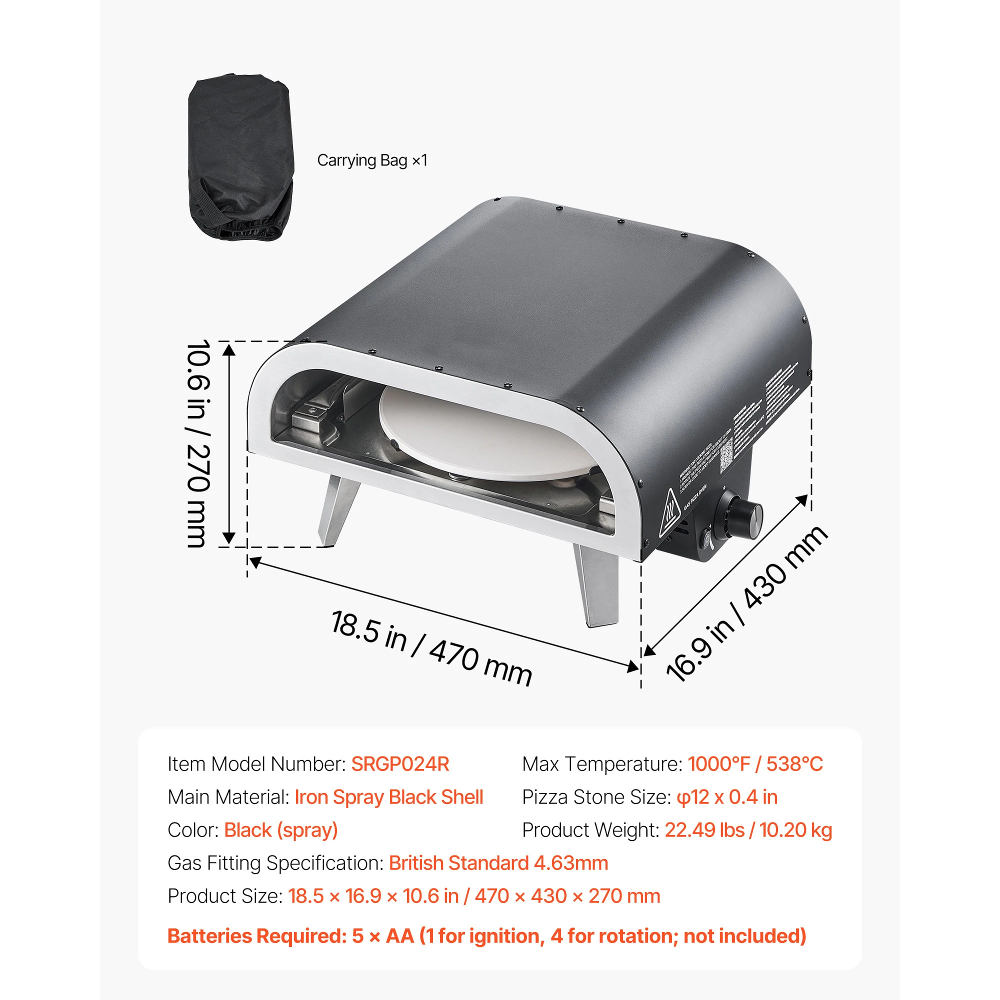 SucceBuy 12 16 inch Propane Buitenpizzaoven Gas Pizza Maker Draagbare Pizzaoven met Verdikte Pizzasteen voor Patio Kamperen