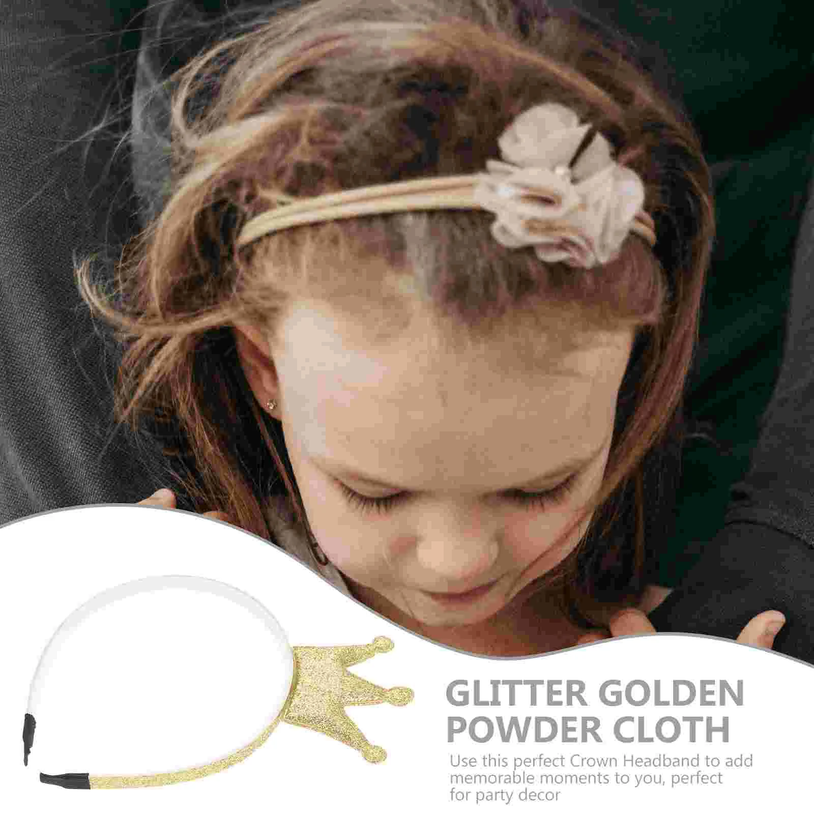 2 Pcs Crown Headband The Girl Hair Accessories Glitter Headbands for Girls Gold Powder Cloth Little Child Kids Adorable