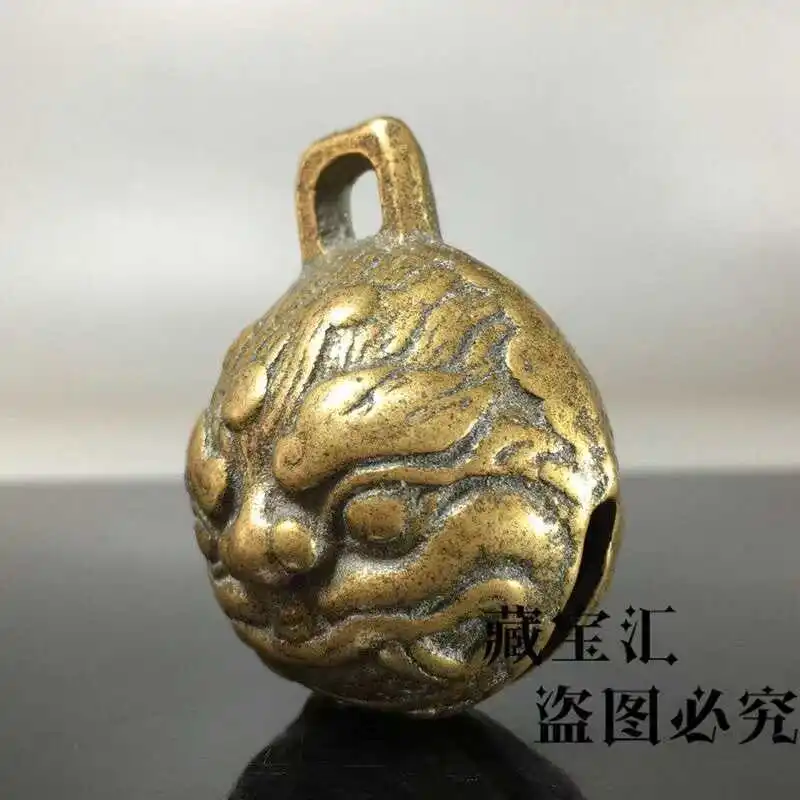 Old Collection Antique Qing Dynasty Miscellaneous Brass Tiger Head Pure Copper Large Old Bell Horse Gear Copperware Collectible