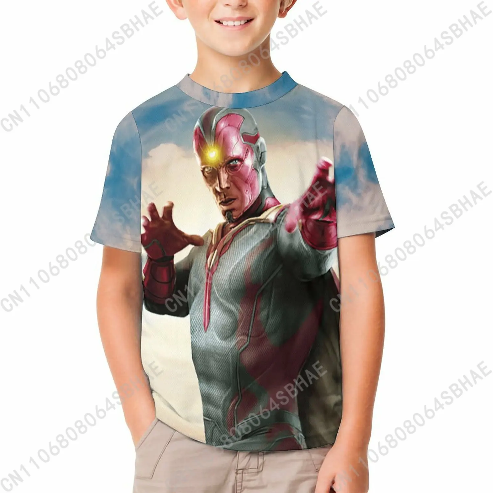 

Marvel Vision T Shirt Boy Girl Short Sleeve Print Cotton TShirt Comfortable Crew Neck Children Child Tee Cosplay