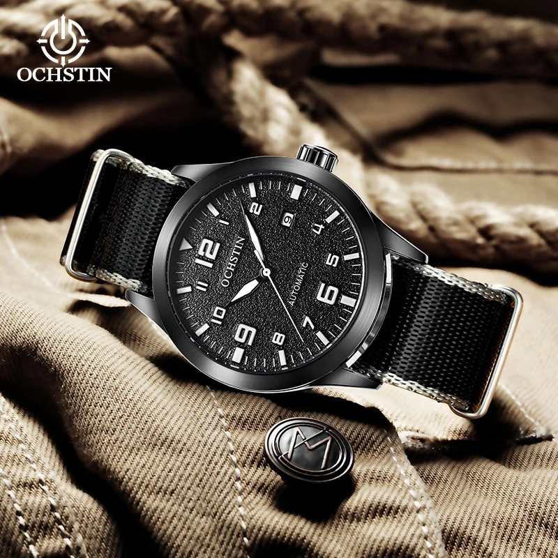 OCHSTIN Male Single‑Date Mechanical Wristwatch Men Everyday‑wear Watch Premium Waterproof Nylon Strap Waterproof Timepiece