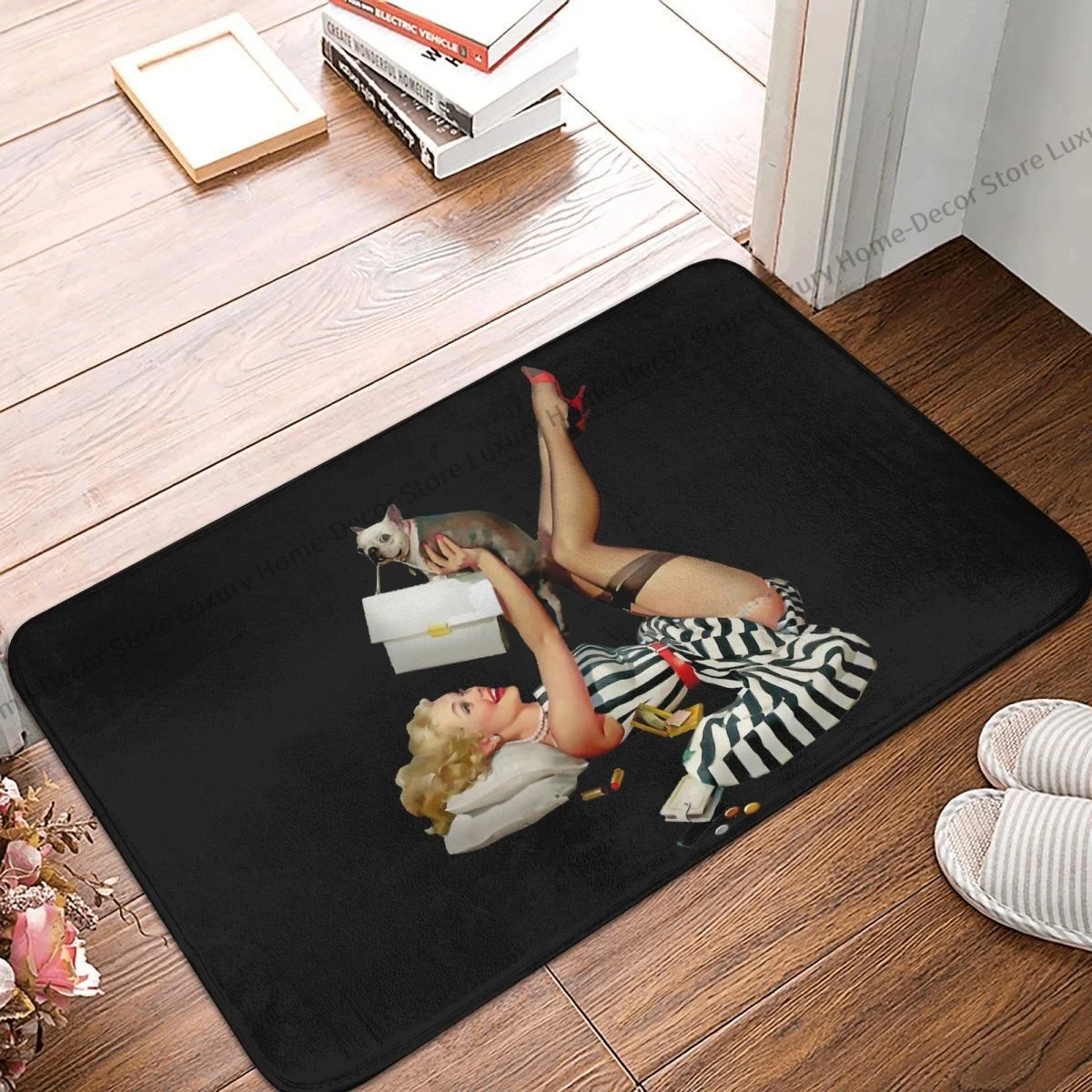 Bath Mat The Pin Up Girl And The Pug Classic Doormat Kitchen Carpet Outdoor Rug Home Decoration