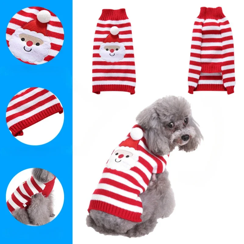 Pet Clothing Striped Dog Sweater Christmas Four Legged Knitted High Collar Dog Clothing Fashion Warm Dog Clothing