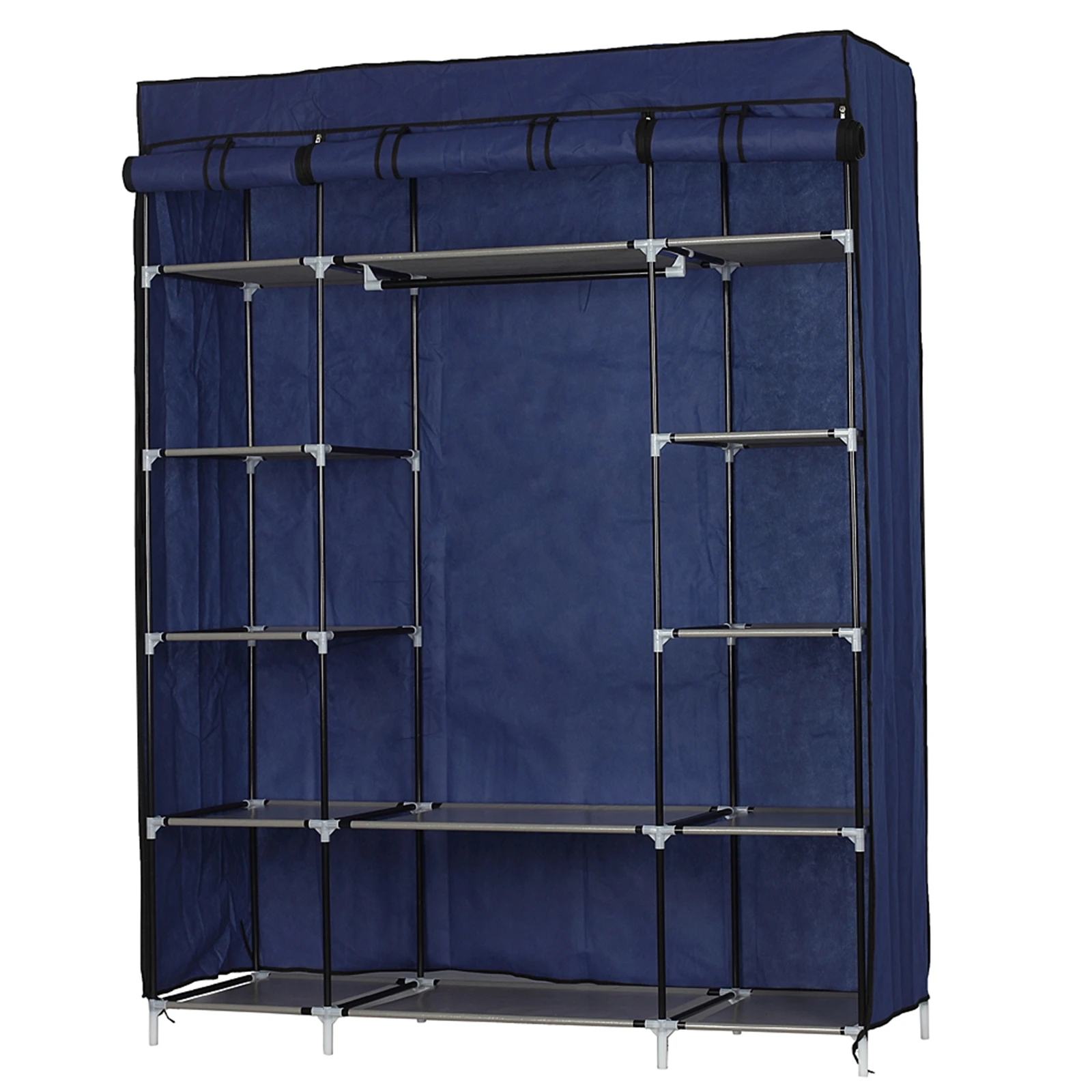 Armário portátil de tecido não tecido com 5 camadas e 12 compartimentos azul marinho (133x46x170cm)