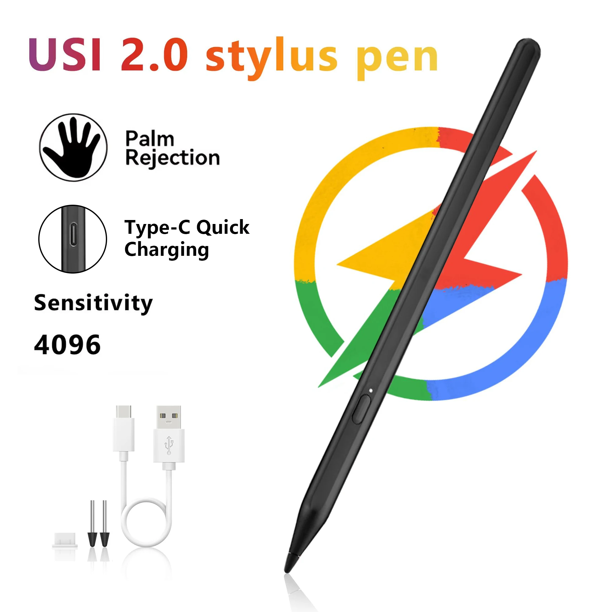 Caneta Stylus USI2.0 para Chromebooks 4096 Níveis de Pressão para Dispositivos Lenovo, ASUS, HP Chrome e Google Pixel Tablet