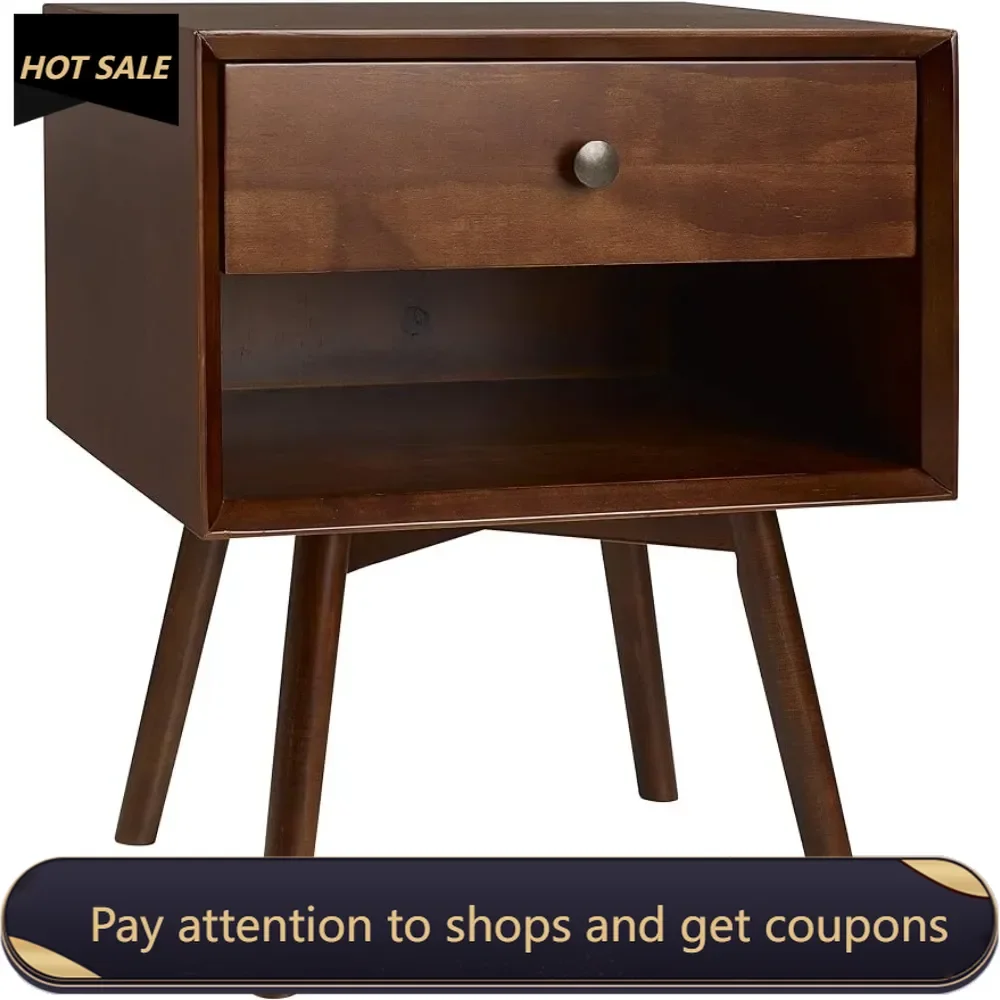 Mid Century Modern Wood Nightstand Side Table Bedroom Storage Drawer and Shelf Bedside End Table Furnitures Walnut Freight Free