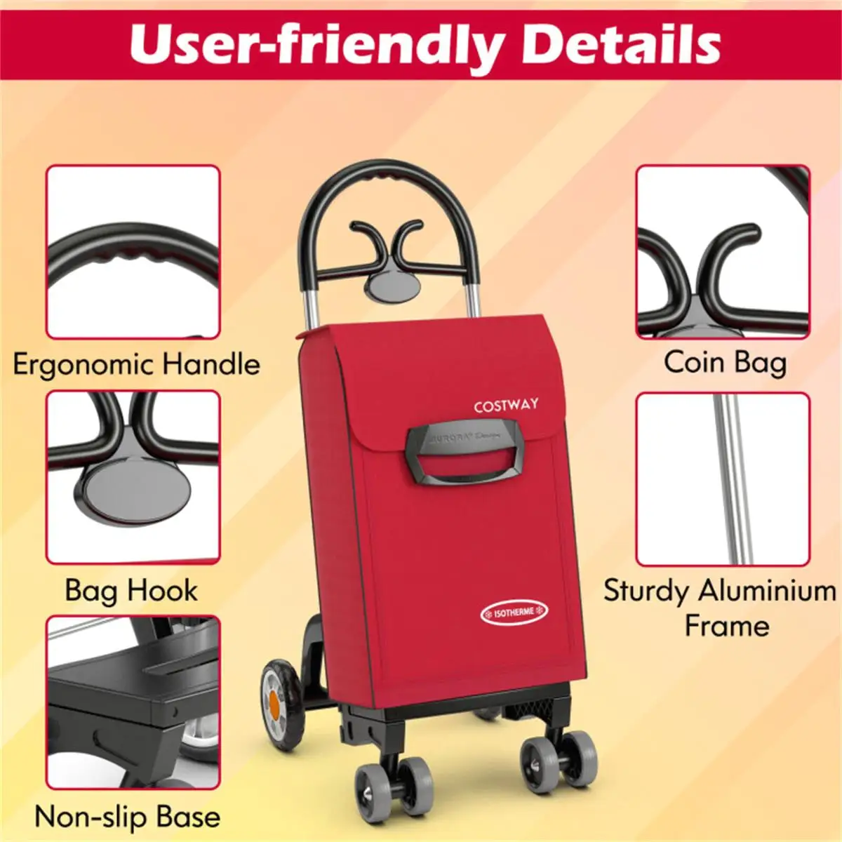 

Compact Red Folding Shopping Cart - Lightweight, Portable Trolley for Easy Grocery & Essentials Transport