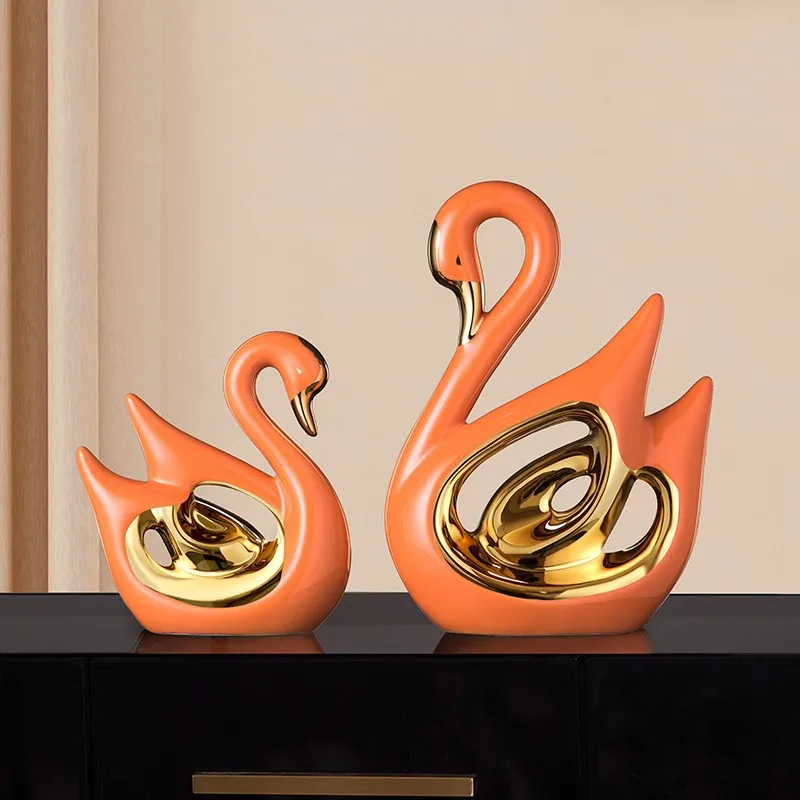 Light Luxury Couple Swan Ceramic Decoration, Living Room TV, Wine Cabinet, Office Desktop Decoration, Home Decor Figurine Gift