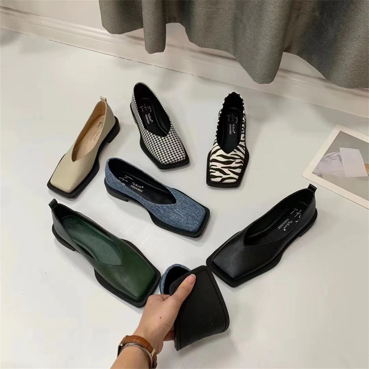 Bailamos Women Flats Shoes Square Toe Office Ladies Flat Ballet Shoes Women Casual Loafer Soft Elastic Shallow Ballerina Zapatos