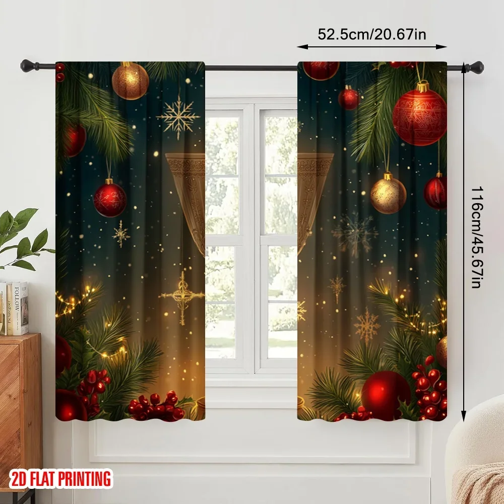 Elegant Christmas Holiday Curtain Panels Digital Print Festive Pine Garland Curtain for Living Room Home Decor