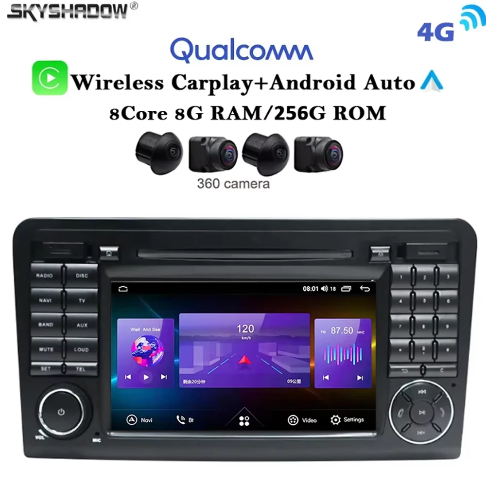 Android 13.0 CarPlay GPS Navigation 4G LTE WiFi Bluetooth DSP Stereo Car Radio For Mercedes Benz ML GL Class W164 X164 2005-2012