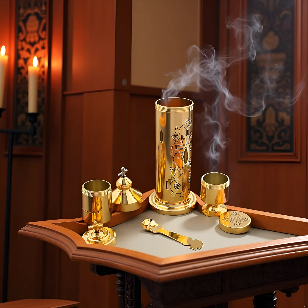 HTISOK Neue Dongzheng-Lampe, religiöse Öllampe, Zinklegierung, Dongzheng-Kreuz-Design, Metallbecher für Weihwasser, geeignet für den Familiengebet. – Detail 1