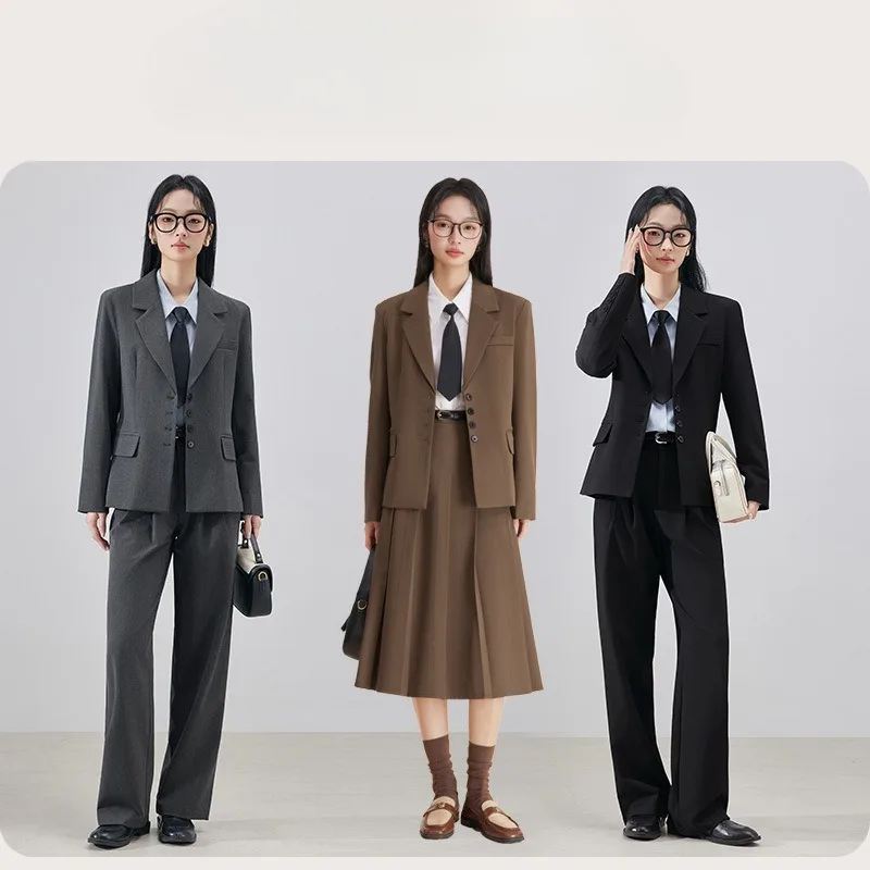 

Черный профессиональный костюмный комплект для студенток: новый женский пиджак больших размеров, высококачественная модная женская одежда