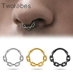 Twolobes 1PCS 316 Surgical Stainless Steel Round Chain Nose Rings Cartilage Hoop Segment Septum Clickers Piercing Body Jewelry