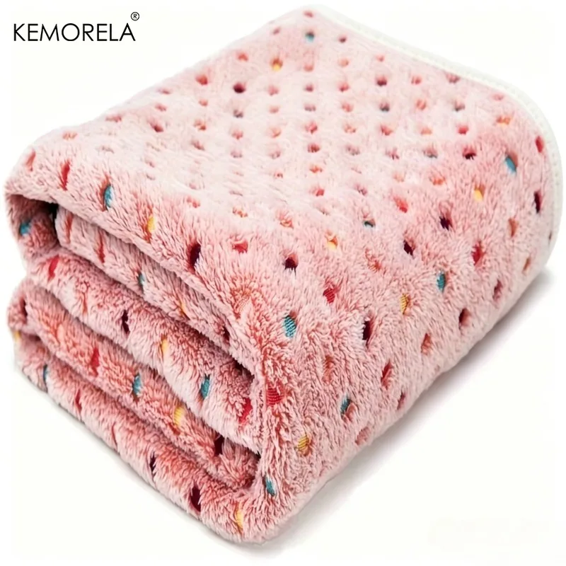 KEMORELA Soft Fluffy Pet Blanket Cute Dot Pattern Cozy Warm Blanket For Cat Dogs Bed Small Large Dogs Mat Cover Pet Supplies