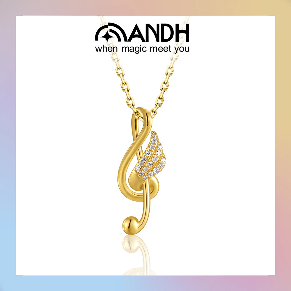 

ANDH Original 925 Sterling Silver Music Symbol Moissanite Pendant Necklaces for Women Man High Quality Trend Jewelry Necklace