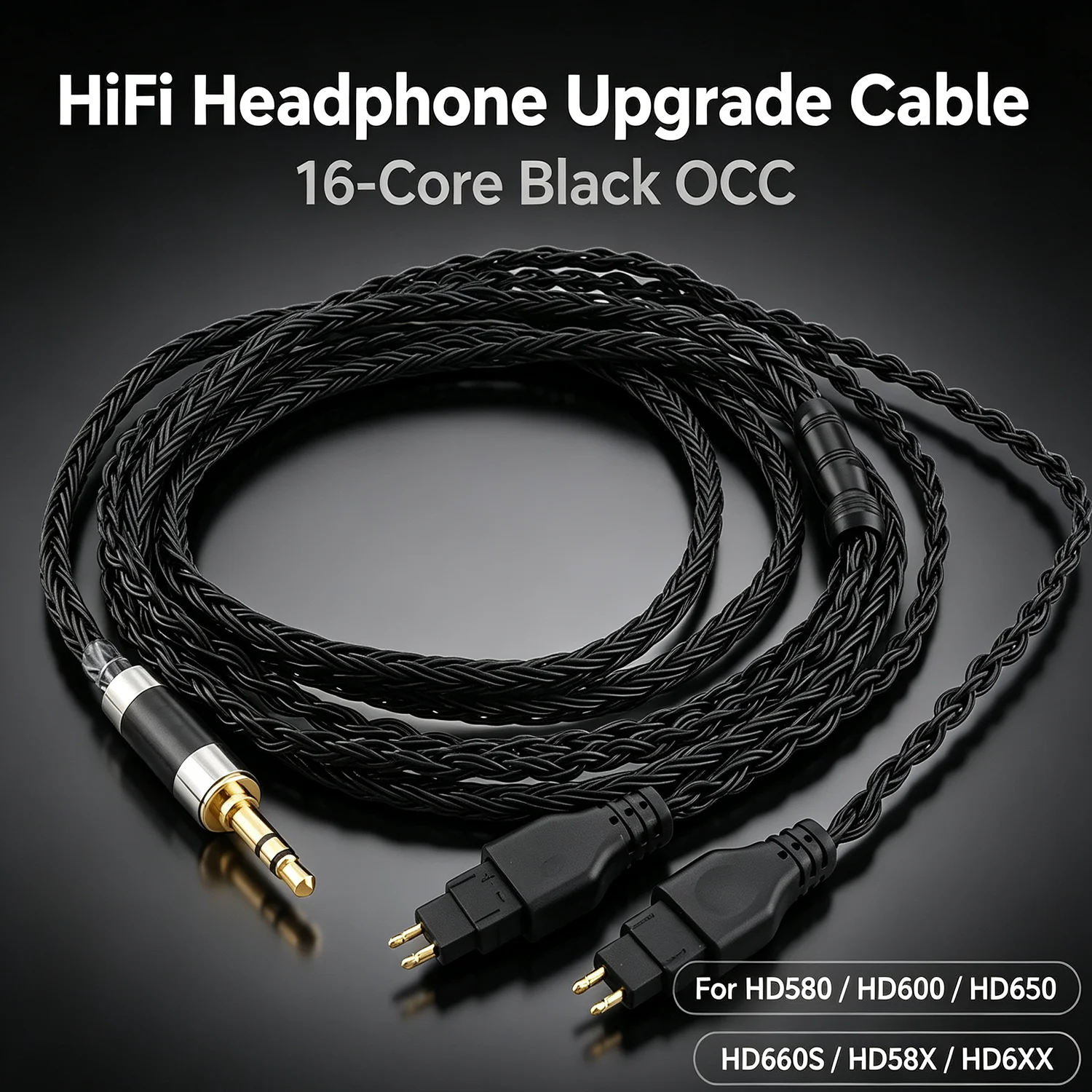 16‑Core Silver Plated Black Headphone Upgrade Cable For Sennheiser HD580 HD600 HD650 HD660S HD58X HD6XX Replacement Cord 7728