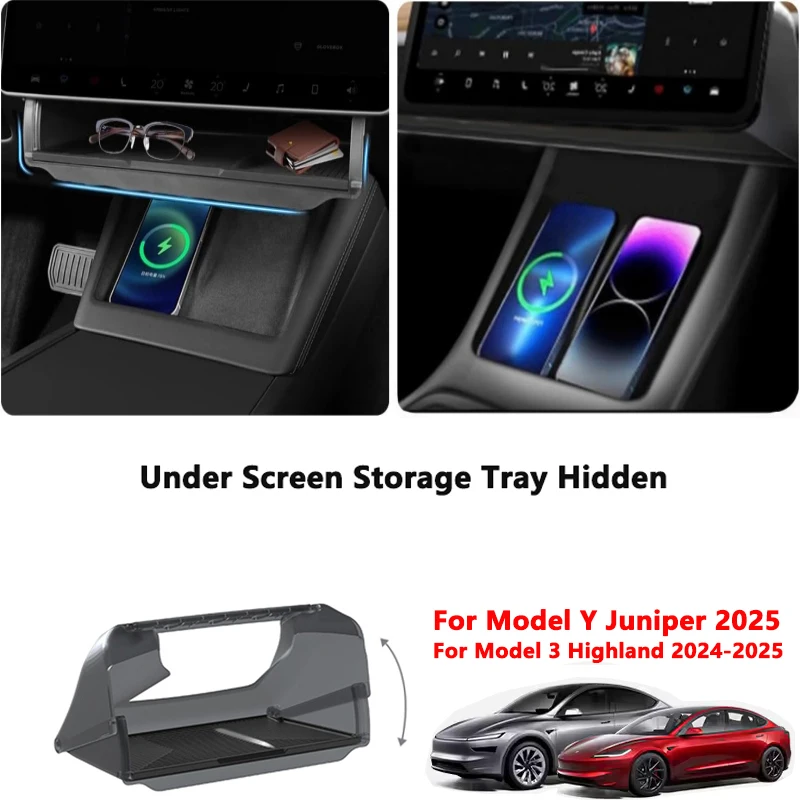 

Для Tesla Model Y Juniper/Model 3, ящик для хранения под экраном, скрытый органайзер для центральной консоли из АБС-пластика, аксессуары для салона автомобиля