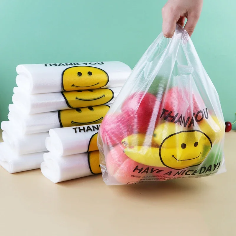 50 Pcs Plastic Bag 3 Sizes Food Storage Bags with Handle supermarket Grocery Shopping Useful Shopping Bag Kitchen Storage Basket