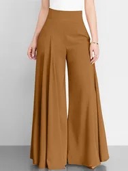 New Spring Autumn Fashion Womens High Waist Wide Leg Pants Female Elegant Flare Trousers Casual Solid Holiday Loose Long Pant