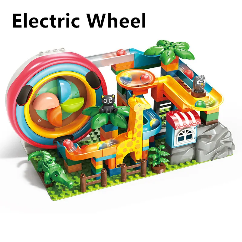 Electric Marble Race Run Wheel Elevator Lift Coaster Slide Track DIY Maze Ball Game Parts Compatbile with Large Building Blocks