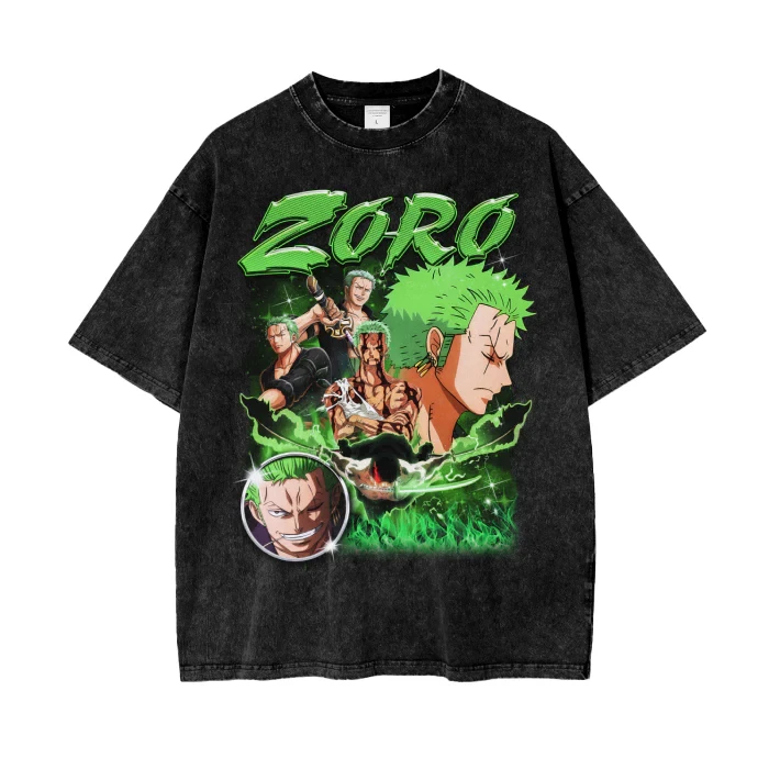 

Цельная хлопковая футболка Zoro Roronoa в стиле аниме с зелеными волосами, черная хлопковая футболка для мужчин, лето 2025, уличная одежда, свободная посадка, повседневная графика