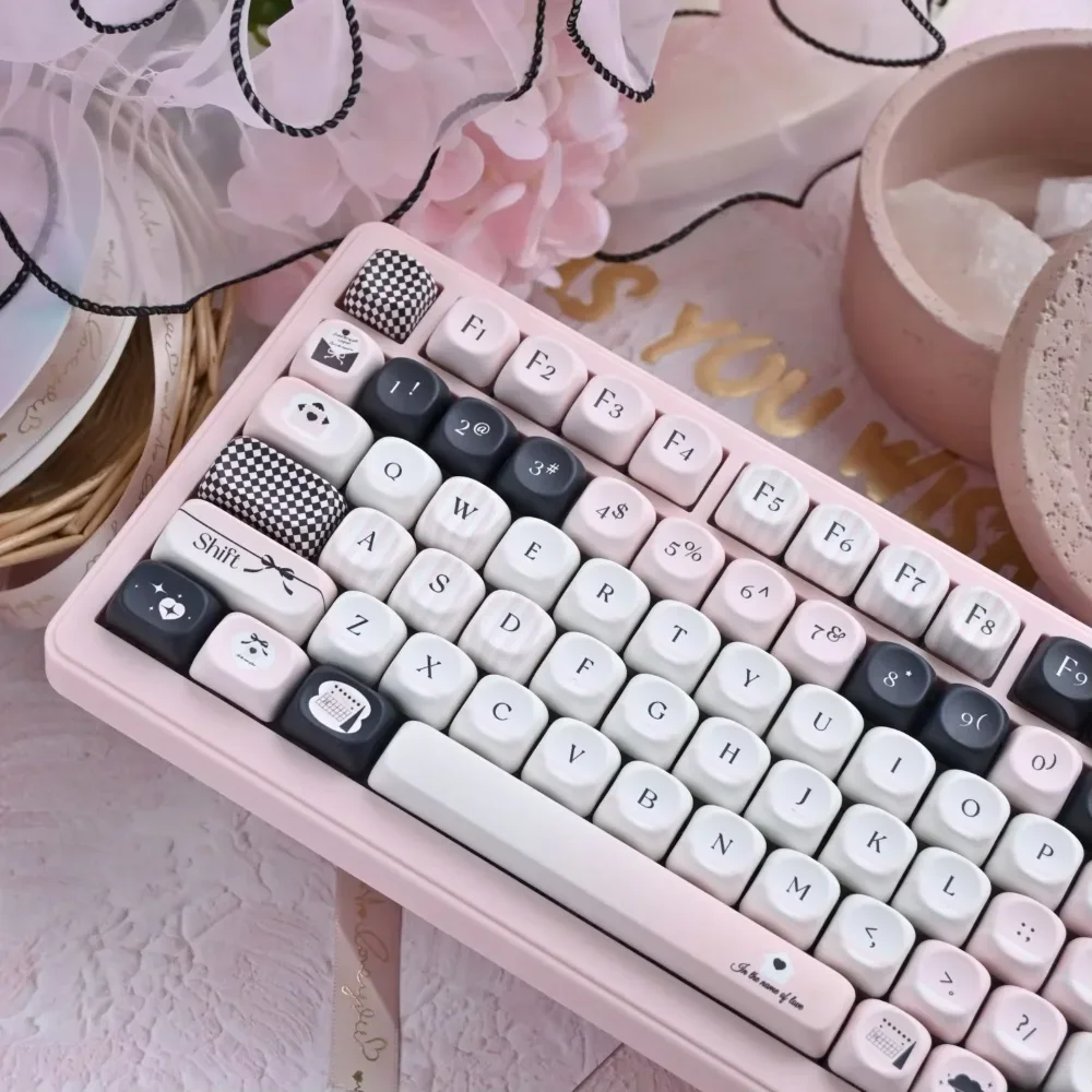 GEFENSI MOA Keycap PBT 118 Keys Thermal Sublimation Maiden Black & White For 60/64/84/98/108 Gaming Mechanical Keyboard MX Switc