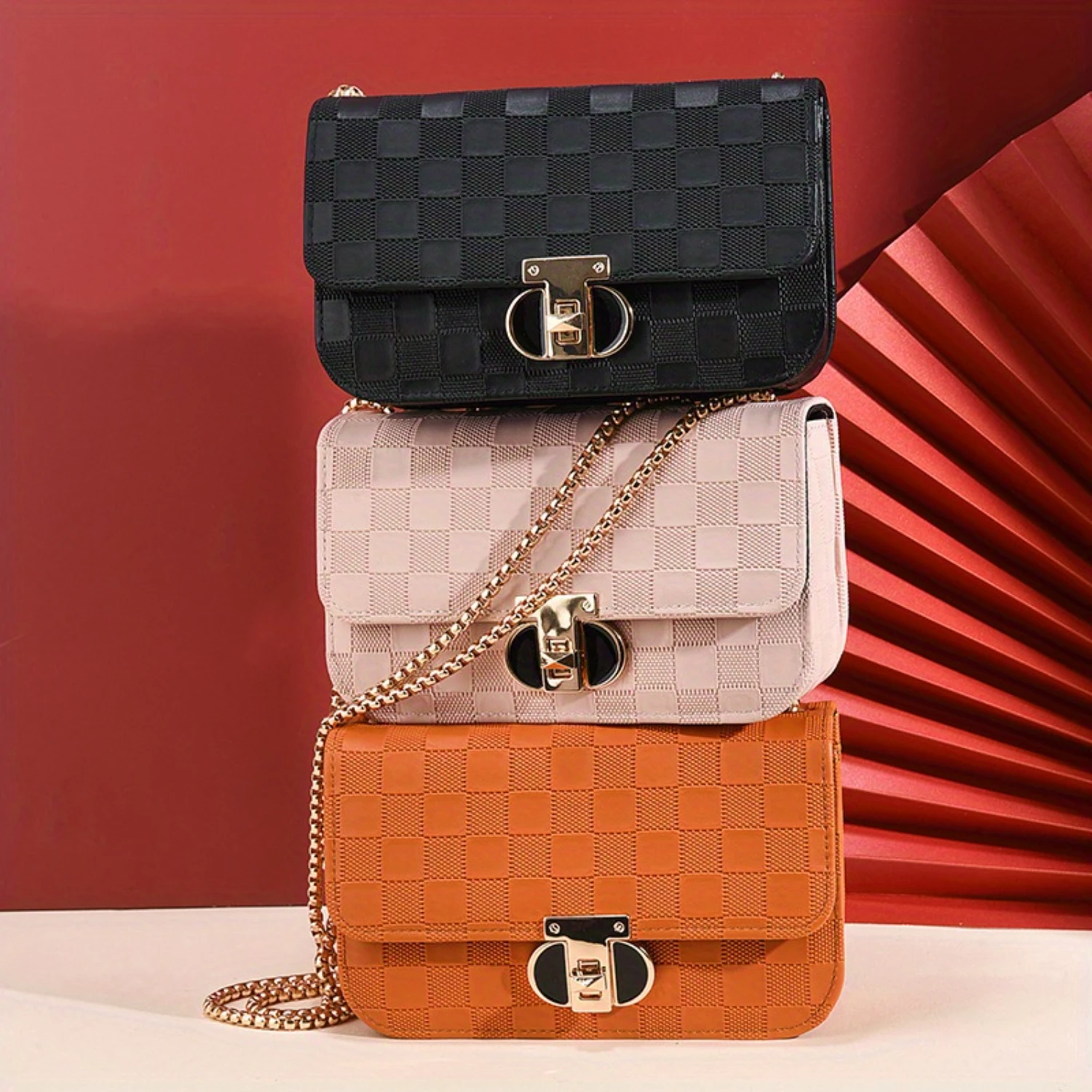 

Plaid PU Chain Shoulder Bag, Crossbody Bag, Trendy Purse