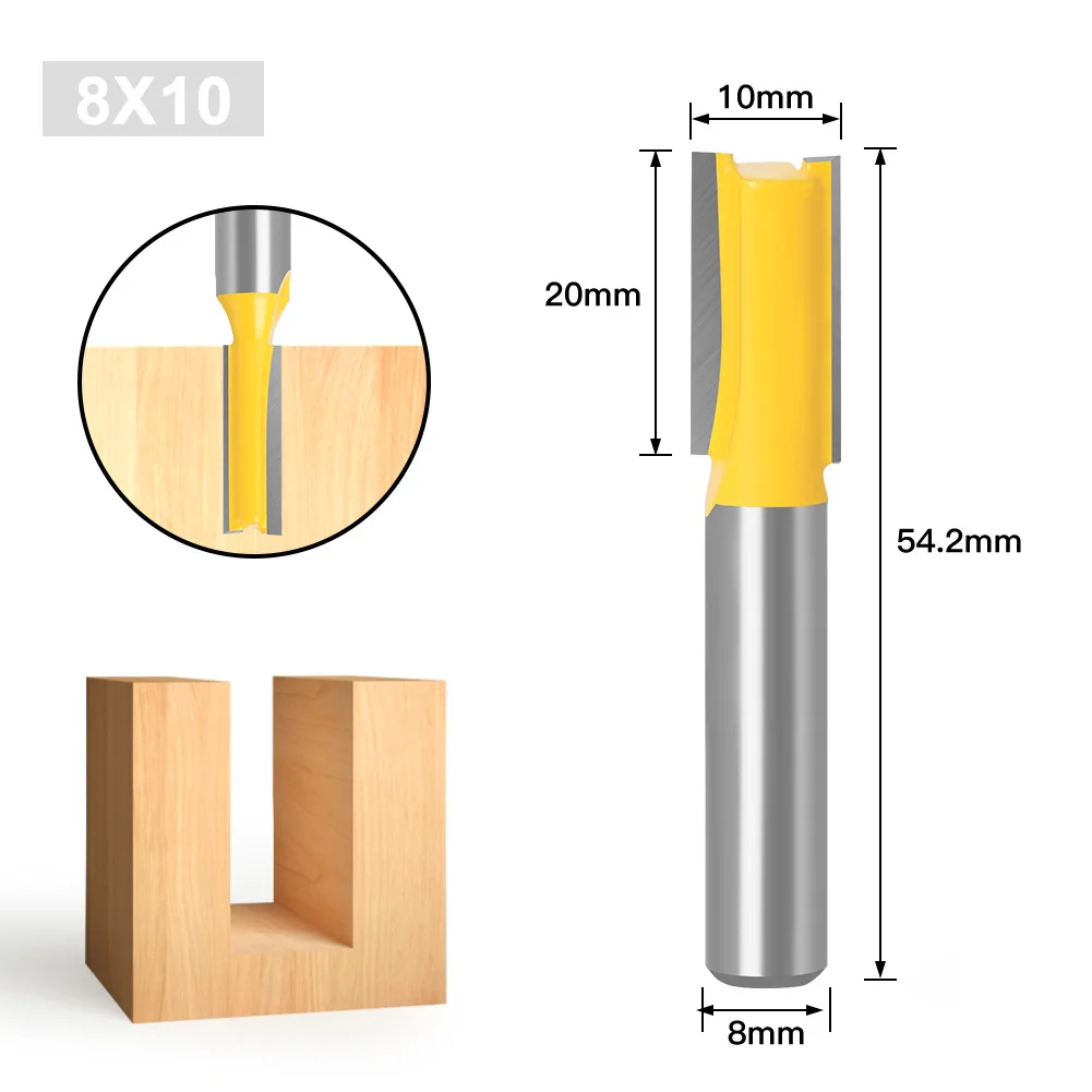 8mm Shank Straight Woodworking Router Bit Set Woodworking Tools Drilling Carpenter Milling Cutter3/6/10/12/16mm Cutting Diameter