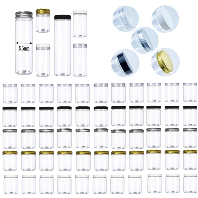 5Pcs 100ml-420ml aluminum lid clear plastic sealed jar Round food packaging container Nut biscuit candy sample storage bottles