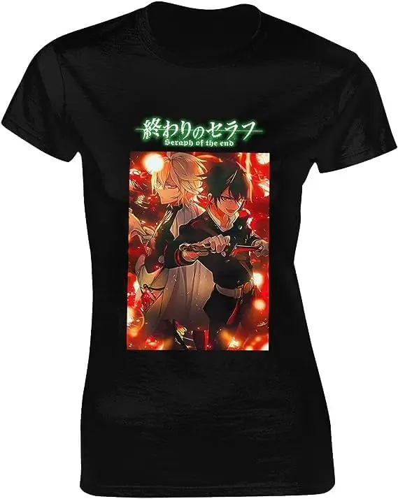 

Seraph Anime of The End Shirt Women's Fashion Short Sleeve Cotton T Shirts Quick Dry Pattern Custom Tee Tops Black