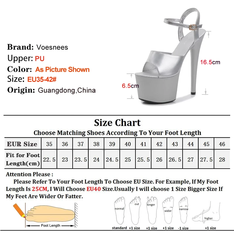 فضي 2025 أحذية نسائية الصنادل سوبر عالية الكعب 16.5 سنتيمتر منصة 6.5 سنتيمتر جولة رئيس الكاحل مشبك حزام السيدات مضخات أحذية الحفلات