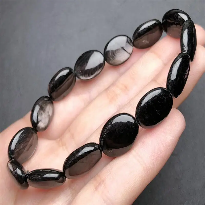 Natural Hypersthene Egg Bead Bracelet Handmade Reiki Crystal Fortune Energy Mineral Woman Jewelry Gift 1PCS 10X14MM