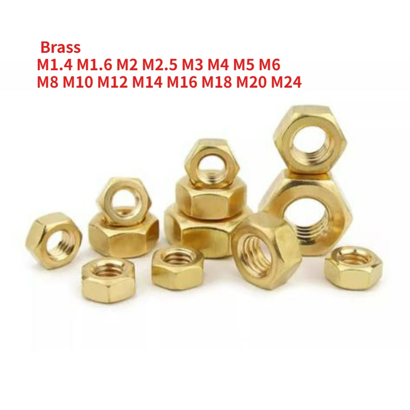 

1-200pcs DIN934 Brass Hex Nut Metric Threaded Hexagonal Nuts for Bolts Screws M1.4 M1.6 M2 M2.5 M3 M4 M5 M6 M8 M10 M12 M14~M24