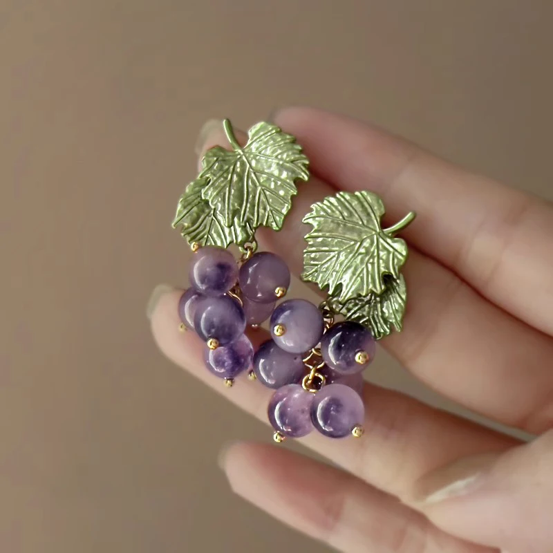 أنيقة الأرجواني العنب كريستال الخرزة قلادة أقراط للنساء بساطتها النبات وأقراط رومانسية تاريخ الحفلات مجوهرات هدايا #1