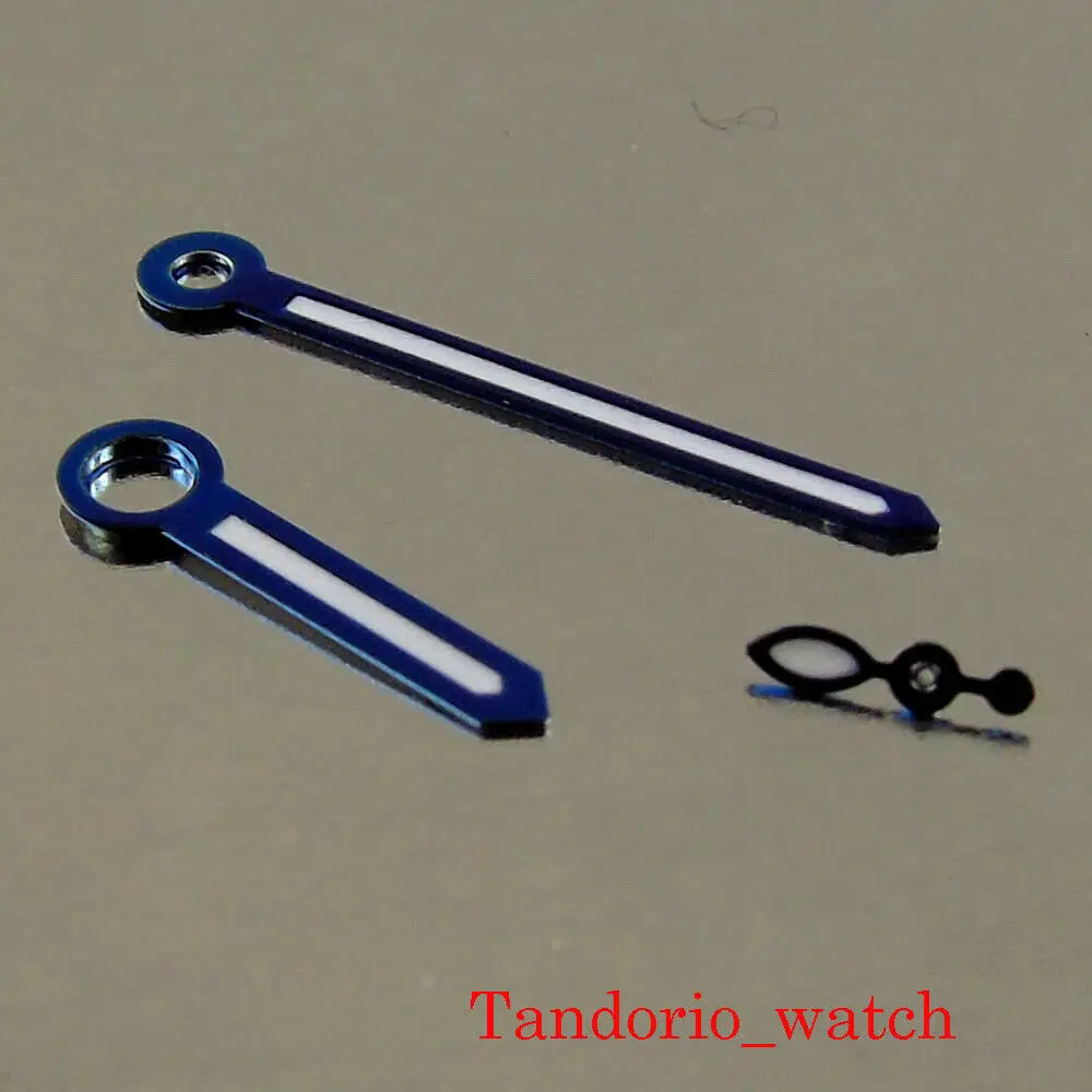 Blue/Black Edge White Watch Hands Set Green Luminous Fit for ETA 6497 6498 Hand Winding Movement