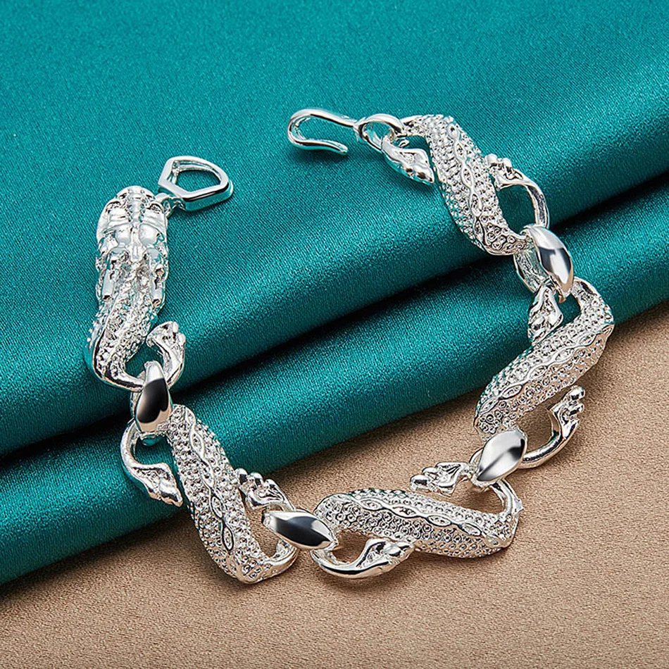 URMYLADY 925 Sterling Silver Dragon Head Bracelet Ring For Women Wedding Party Fashion Charm Jewelry Sets Gift